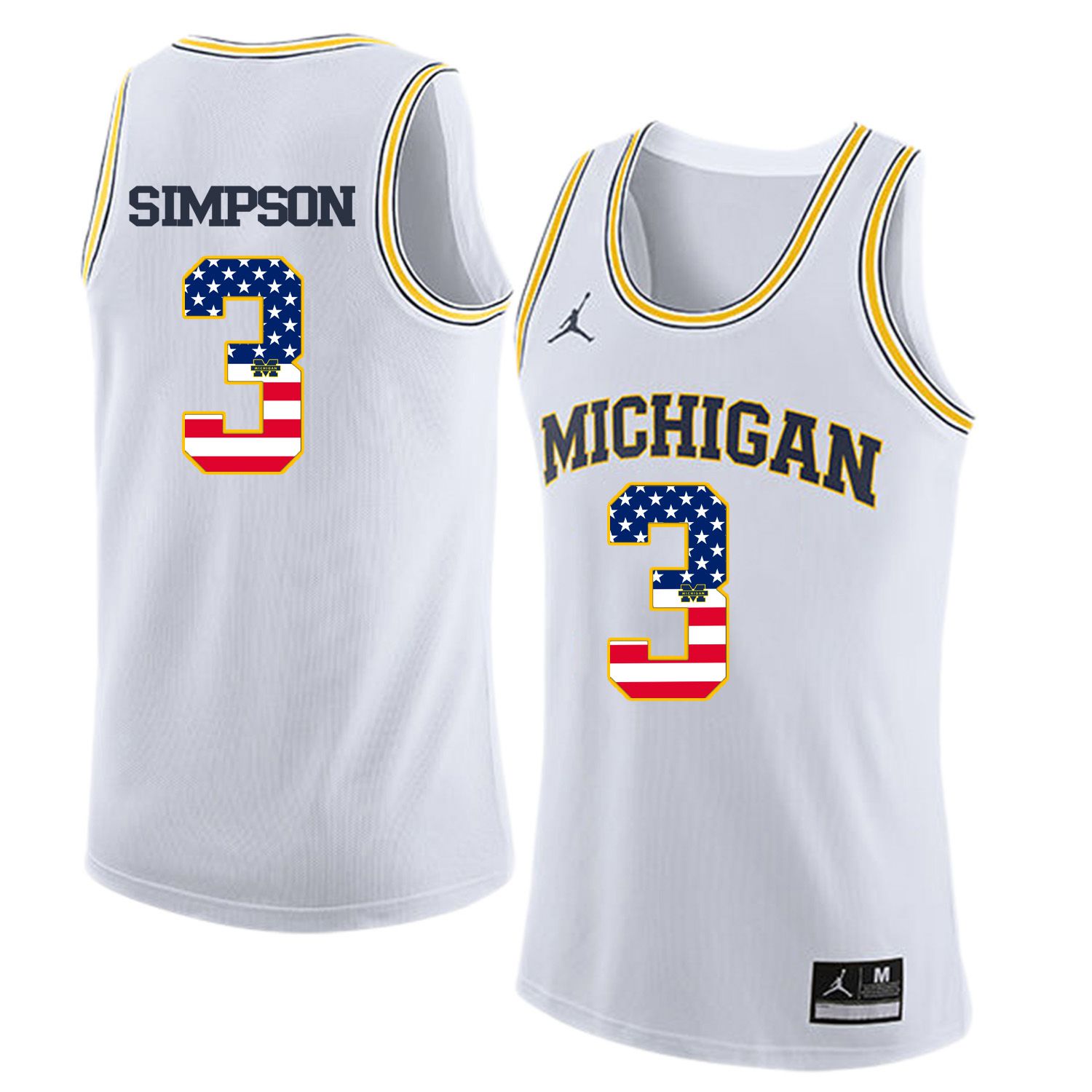 Men Jordan University of Michigan Basketball White 3 Simpson Flag Customized NCAA Jerseys